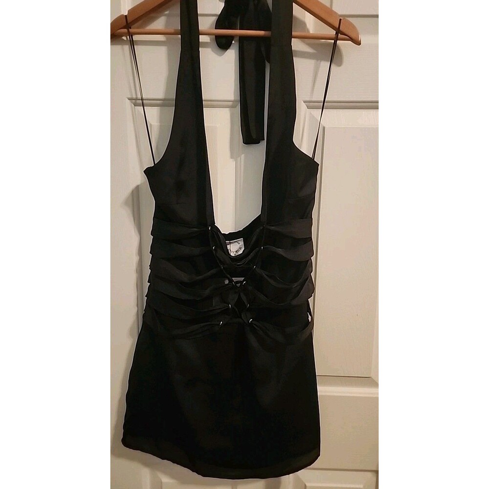 New With Jean Black Dress Medium Harlow Mini Lined NWT Halter Sexy Gothic